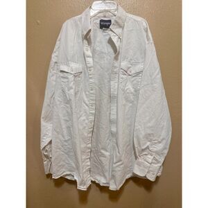 Wrangler Mens White Button Up Shirt Long Sleeve Casual Work Utility‎
